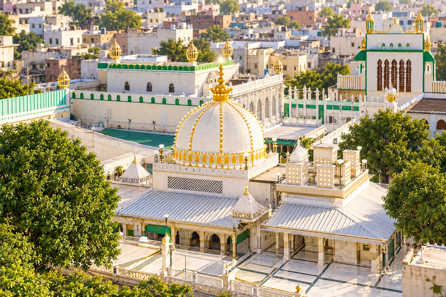 Ajmer Sharif from above — an imagined aerial view — AI visualization